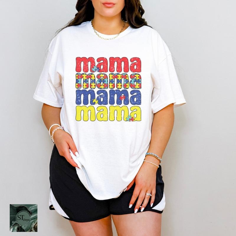 Puzzle Piece Autism Mama White 100% Ring spun Cotton T-Shirt Unisex Fit Hoodie Sweatshirt | PrintMintTees.com