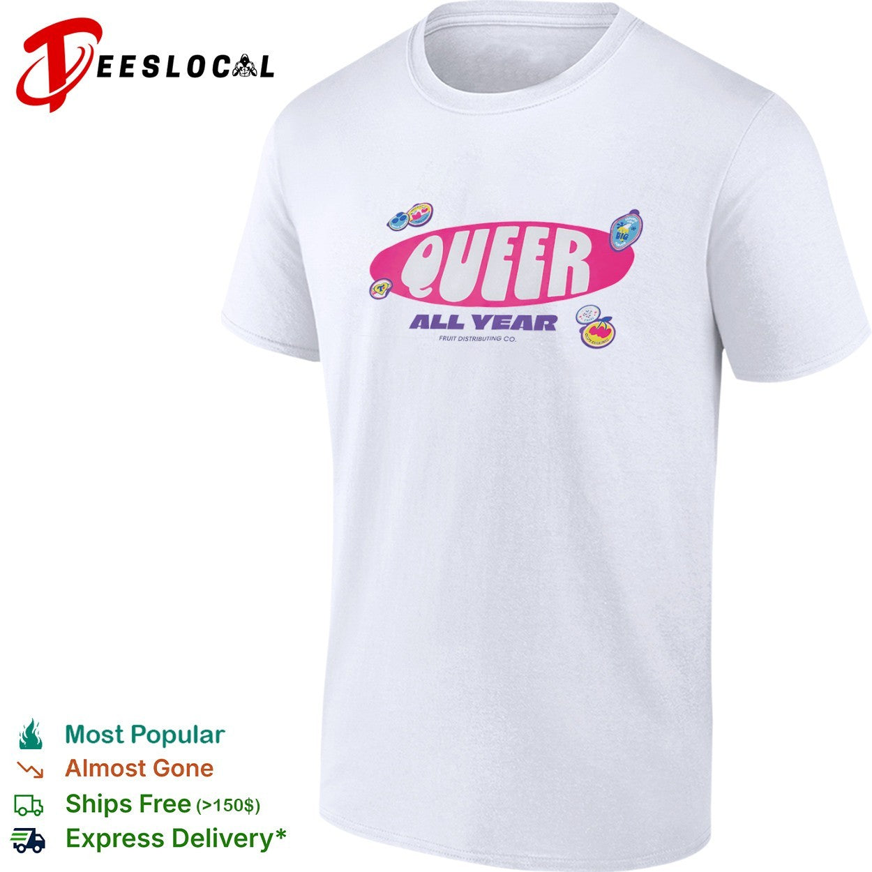 Queer all year Fruit Distributing Co vintage pride patches shirt