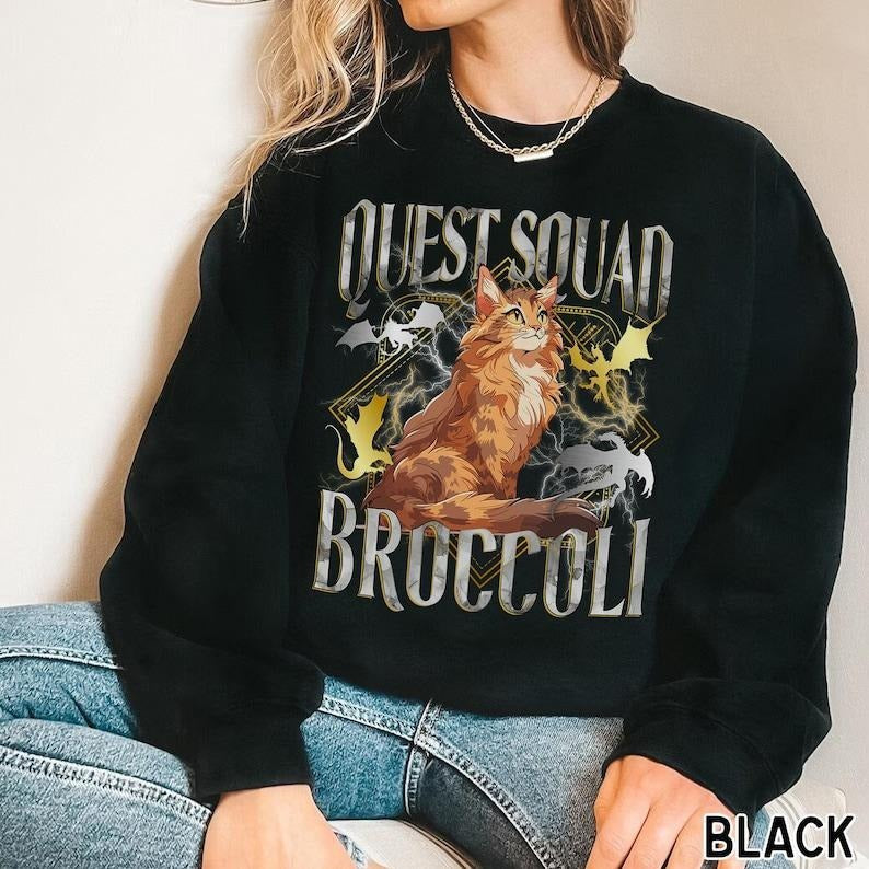 Quest Fantasy Squad Broccoli Funny Cat Sweatshirt T-Shirts, Hoodie | PrintMintTees.com