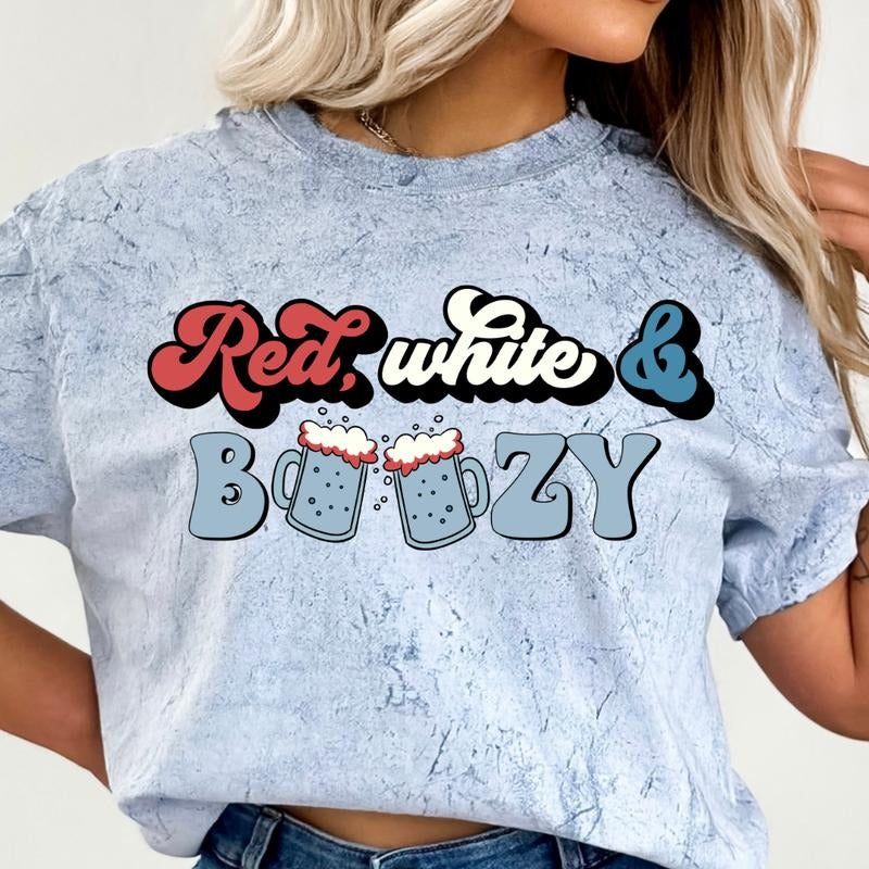 RED WHITE & BOOZY BEER, RED WHITE BOOZE SHIRT, 4TH OF JULY PARTY SHIRT, DRINKING 4TH OF JULY, UNISEX COTTON CASUAL SHIRT...