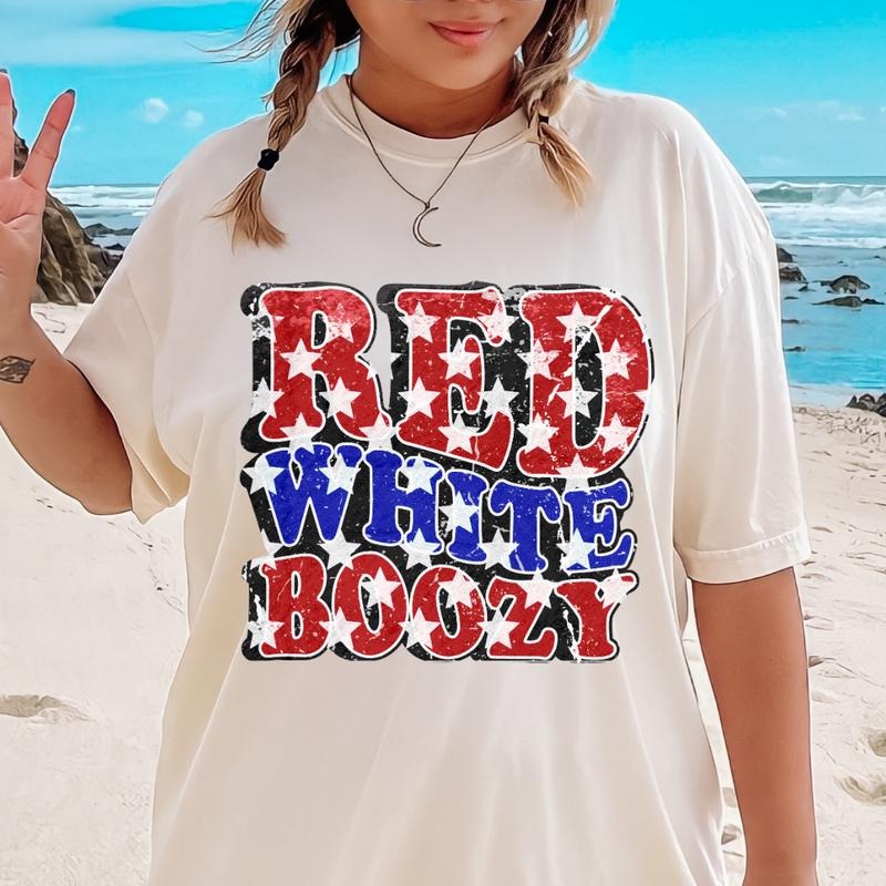 RED WHITE AND BOOZY SPARKLE SHIRT, RED WHITE BOOZE SHIRT, 4TH OF JULY PARTY SHIRT, DRINKING 4TH OF JULY, UNISEX COTTON...