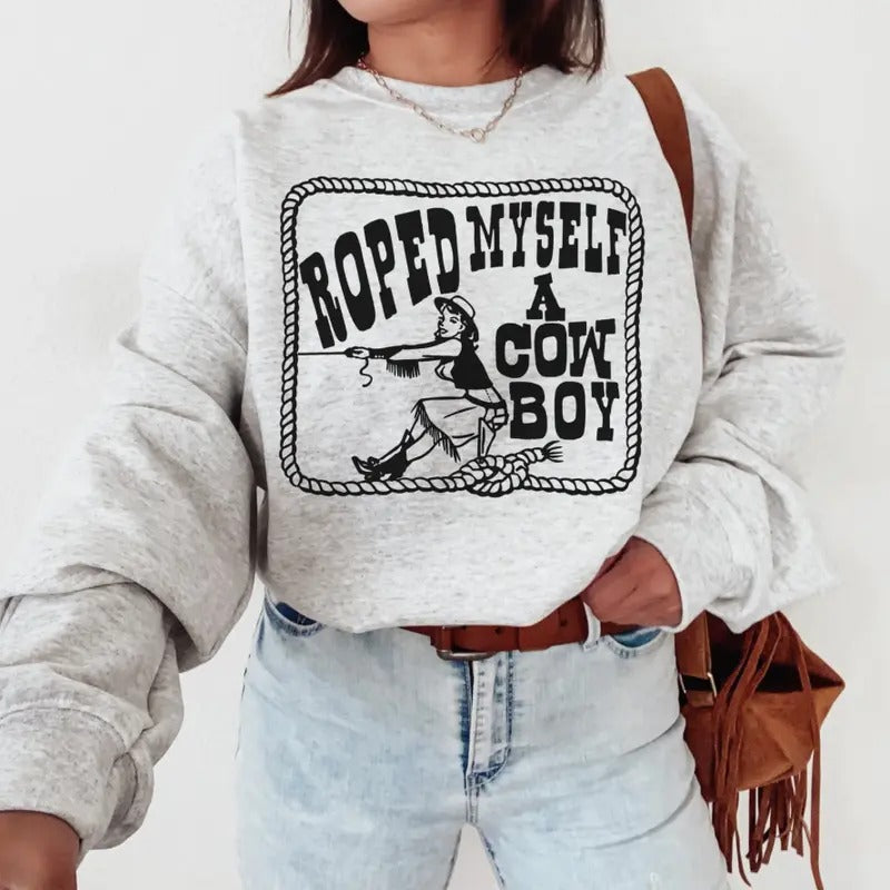 ROPED A COWBOY sweatshirt and Hoodie, Western clothing Sweatshirt, Country shirt, western tops, western outfits women