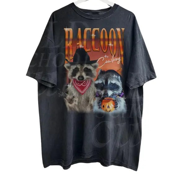 Raccoon Cowboy Vintage 90s Bootleg Style T-Shirt, Retro Graphic Shirt, Trendy Raccoon Shirts, Adult Unisex Relaxed Shirt,...