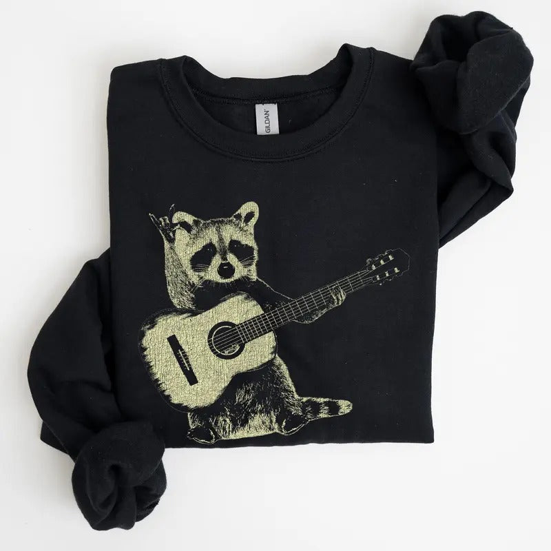 Raccoon Playing A Guitar, Funny Animals Sweatshirt T-Shirts, Hoodie | PrintMintTees.com