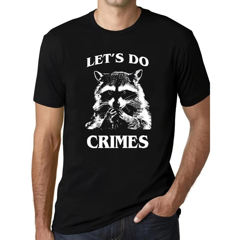 Raccoon Print T-shirt, Men's Casual Street Style Stretch Round Neck Tee Shirt For Summer made in usa Hoodie Sweatshirt