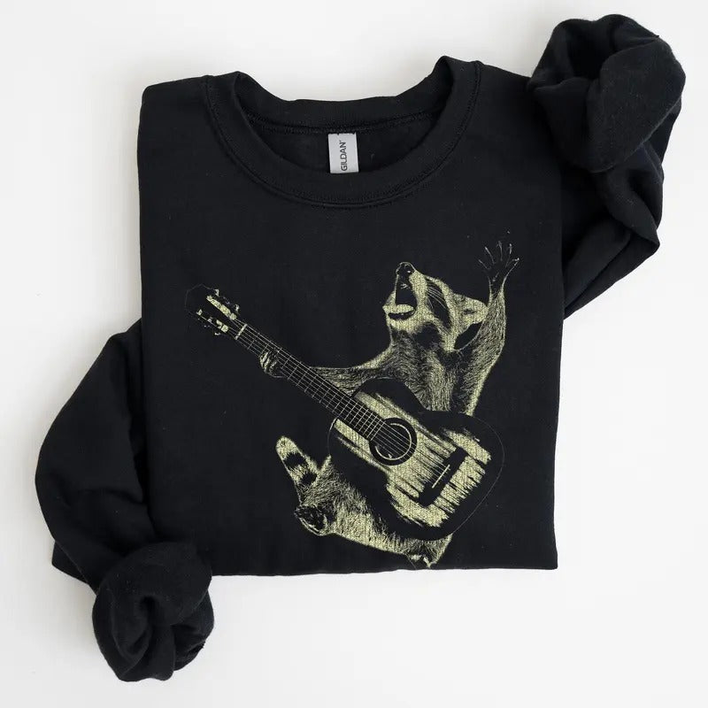 Raccoon Rocking Out, Playing Guitar, Funny Animals Sweatshirt Shirt Hoodie | PrintMintTees.com