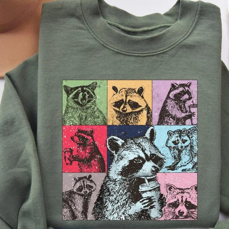 Racoon Drink Coffee Sweatshirt, Racoon Meme Sweatshirt, Funny Sweater, Funny Trash Panda Shirt, Racoonn Lover Shirt, Cozy...