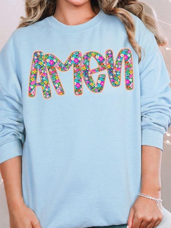 Radiant Amen Floral Unisex NuBlend Crew Sweatshirt CHRISTMAS 2024 SANTA Fleece Womenswear Shirt Hoodie | PrintMintTees.com