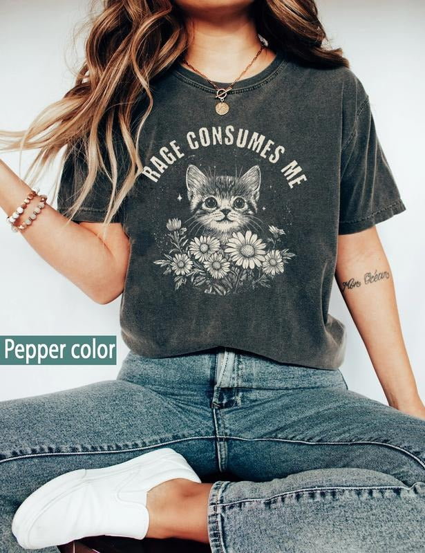 Rage Consumes Me Shirt, Cute Cat Meme T-Shirt, Funny Sarcastic Kitten Tee, Cottagecore Mental Health T Shirt, Cat Lover...