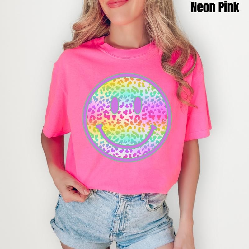 Rainbow Cheetah Happy Face Comfort Colors 'NLB' Shirt Hoodie Sweatshirt