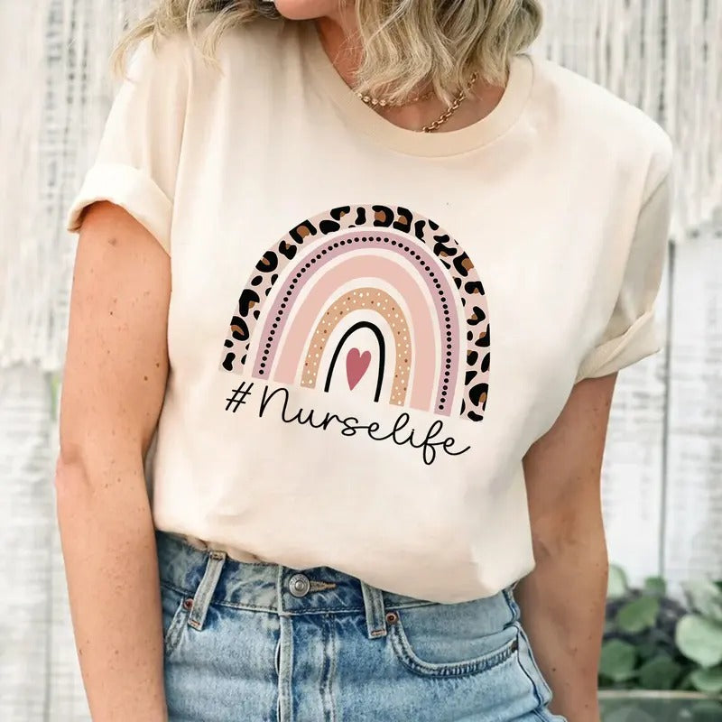Rainbow Nurse Shirt, Leopard Print Nurse Life, Registered Nurse Shirt, RN Shirts, Nurse Week Shirt, CNA Shirt, Nursing,...