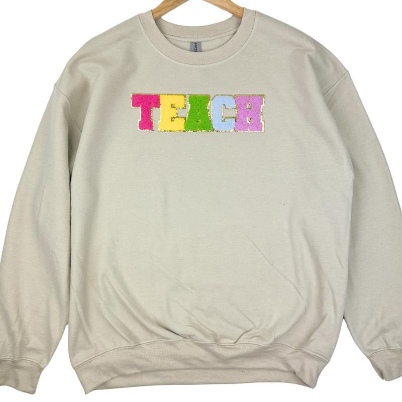 Rainbow TEACH Chenille Patch Sweatshirt Shirt Hoodie | PrintMintTees.com