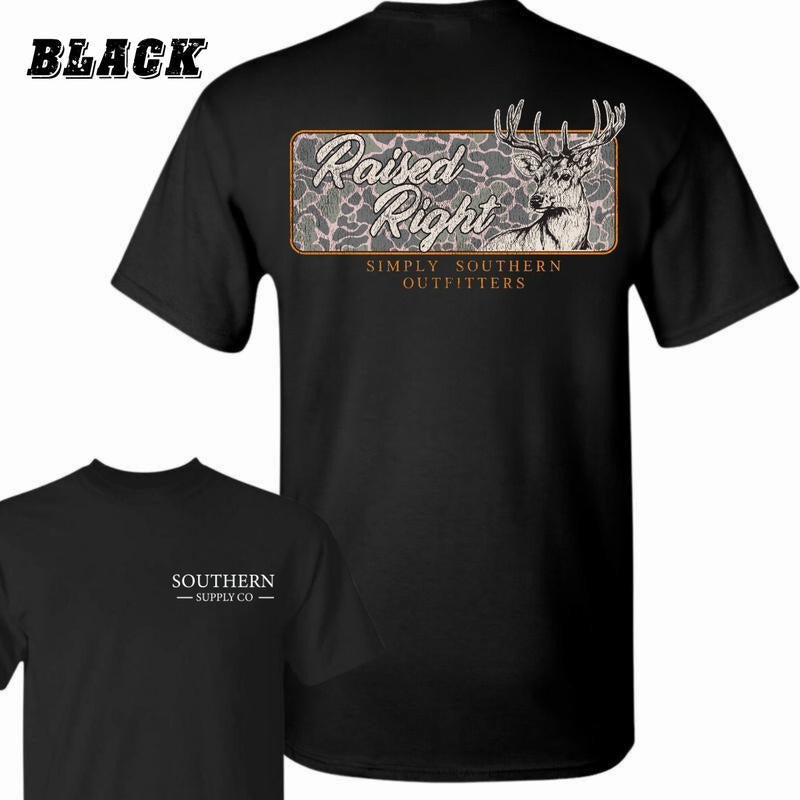 Raised Right Deer Camo Southern Outfitter 2 Sided Unisex Shirt, Hunting Outdoors Apparel, Hunting Deer Tee, Full Colors,...