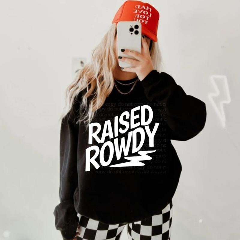 Raised Rowdy Crewneck sweatshirt, graphic tees women, western outfits women, western tops clothing, rodeo cowgirl outfits...