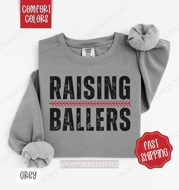 Raising Ballers Baseball Mom Comfort Colors Sweatshirt, Sports Mom Sweatshirt, Raising Ballers Sweatshirt, Baseball Mom...