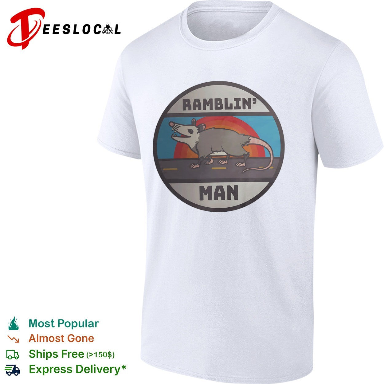 Ramblin Man Opossum Road Retro Sunset Shirt