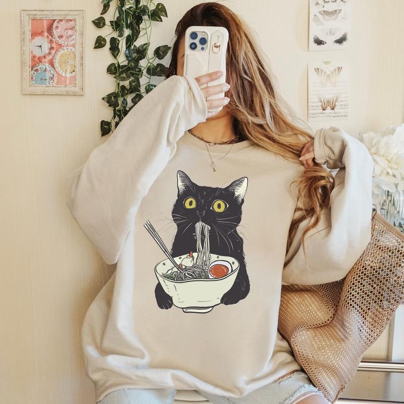 Ramen Cat Shirt, Noodle Cat Sweatshirt, Kawaii Tees, Ramen Cat Shirt, Foodie Lover Shirts, Ramen Cat Shirt, Anime Cat...