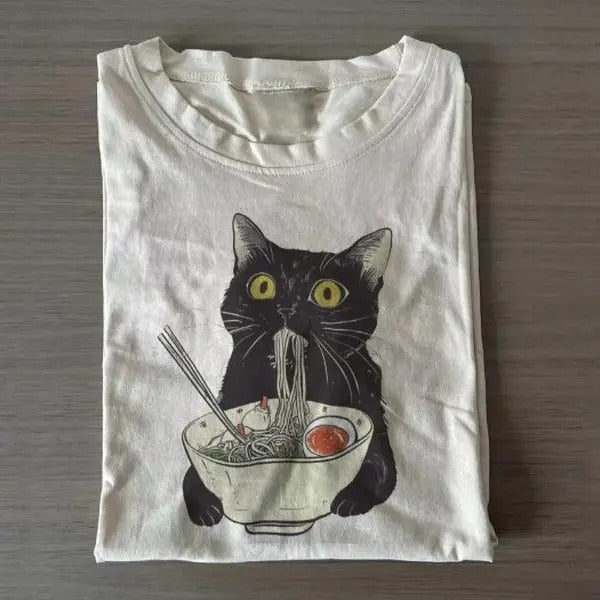 Ramen Cat Vintage Graphic T-shirt, Funny Cat Tee, Cat Lover, GIft For Mon Hoodie Sweatshirt | PrintMintTees.com