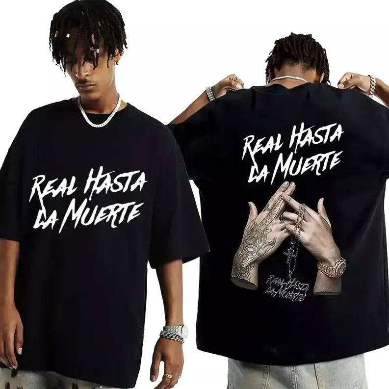 Rapper Anuelll Aa T Shirt Realll Hastaaaa Laaa Muerteeee Printed Short Sleeve - Classic Cotton Fabric Menswear