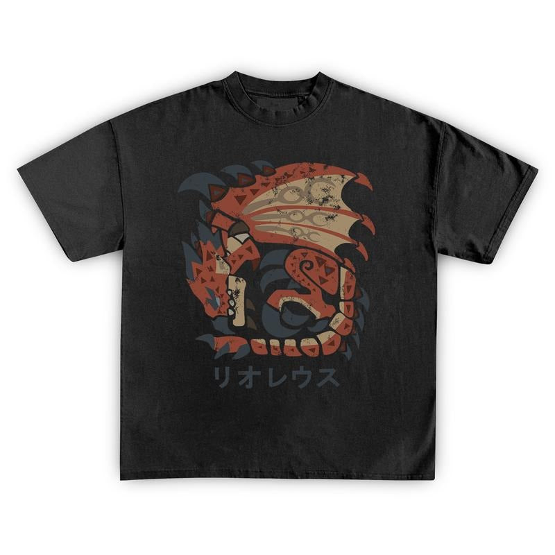 Rathalos Monster Kanji T-shirt | MHW Hunter Gaming Rise Fan Art Sunbreak Unisex Iceborne World Gamer Geek Gift Hoodie...