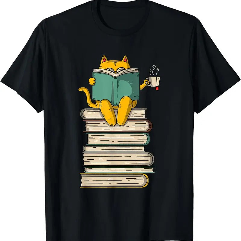 Reading Cat Funny Book & Tea Lover & Cotton Shirt Hoodie Sweatshirt