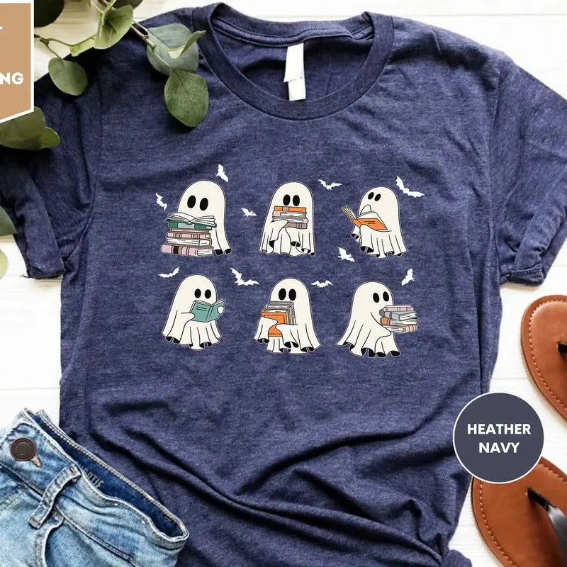 Reading Ghost Shirt Halloween T-shirt Book Lover Halloween Gift For Librarian Ghost Book Tee Spooky Season Spooky Ghost...