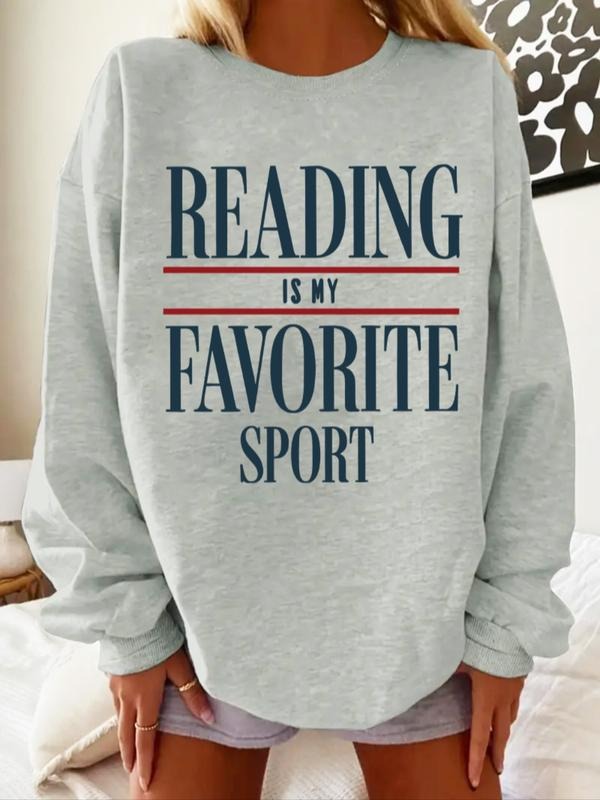 "Reading Is My Favorite Sport" Bookish Sweatshirt - Women's Light Gray Oversized Crewneck Shirt Hoodie | PrintMintTees.com