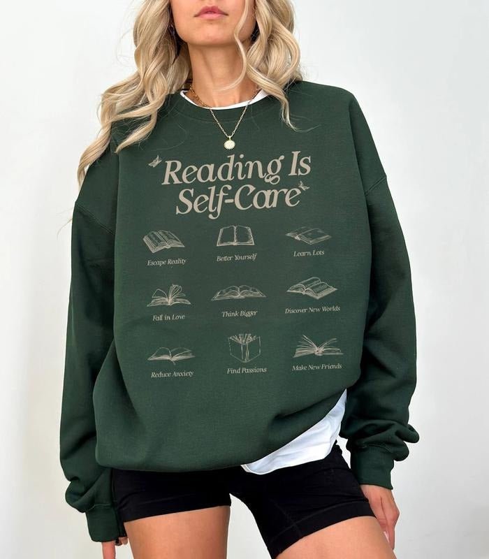 Reading Is Self-Care Sweatshirt, Bookish Mental Health Crewneck, Book A Day Retro Shirt, Read More Book, Book Lover...