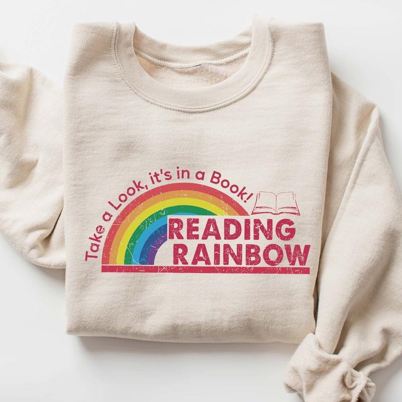 Reading Rainbow Sweatshirt, Bookish Bookworm Reading Rainbow Sweatshirt, Rainbow School Crewneck, Bookworm Sweatshirt,...