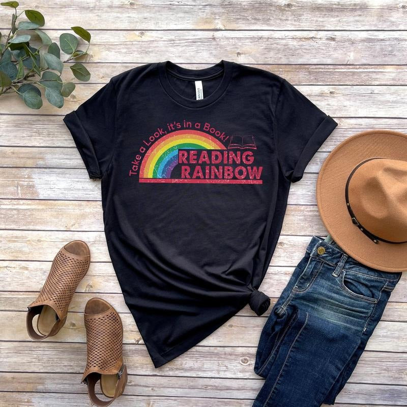 Reading Rainbow Retro Librarian Shirt Teacher Appreciation Shirt Retro Rainbow School Shirt Book Lover Bookworm T-Shirts, Hoodie, Sweatshirt