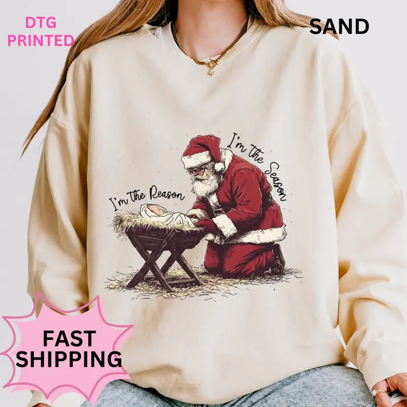 Reason For the Season Christmas Sweatshirt Winter Graphic Long Sleeve Casual Cotton Polyester Oversized sweatshirt