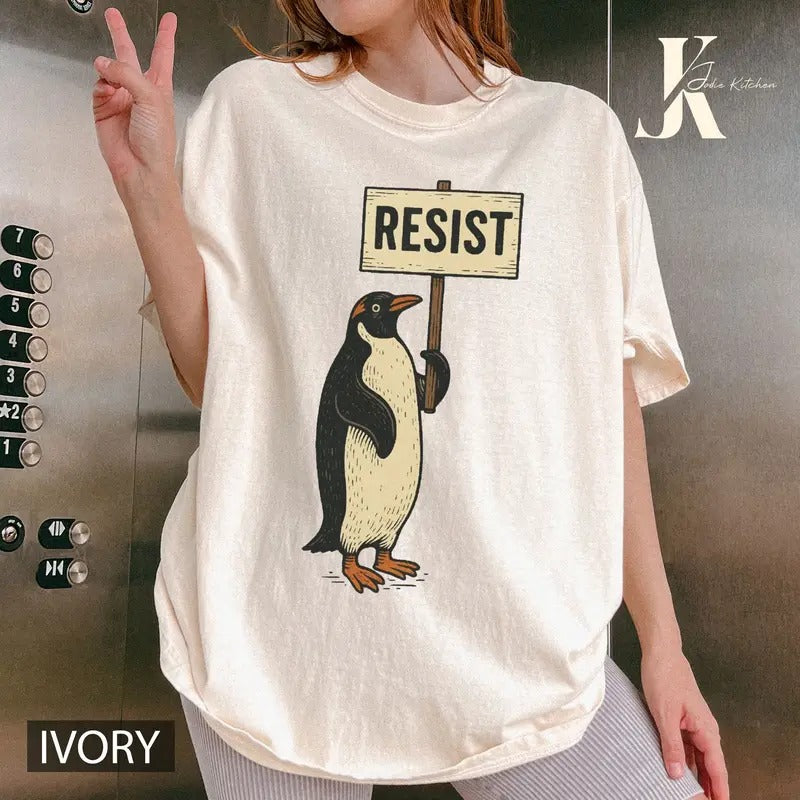 Rebel Gentoo Penguins RESIST Anti-Tariff Protest Unisex t-shirt Hoodie Sweatshirt | PrintMintTees.com