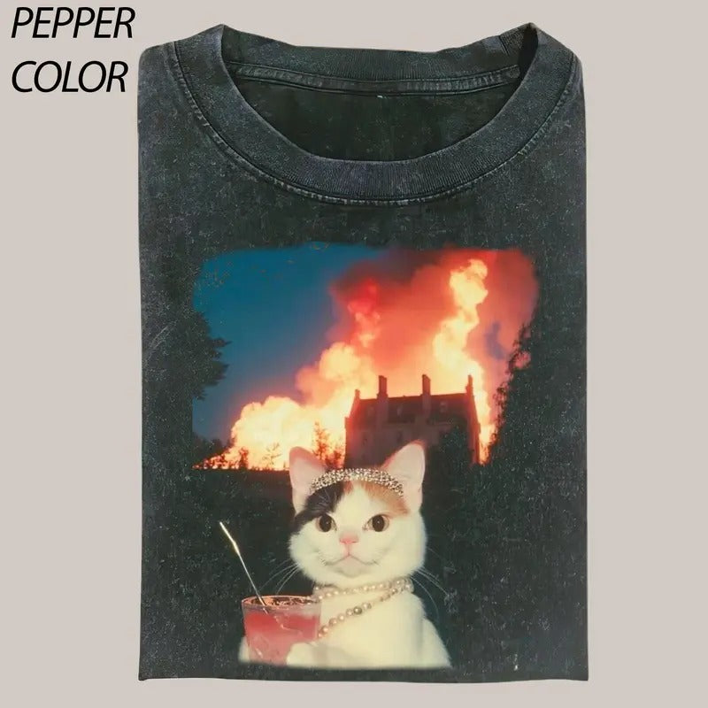 Rebellious cat T-Shirt, cat gangter Shirt, Cat Love Vintage Graphic Tee, Funny Cat Shirt, Women's T-shirts Streetwear Top...