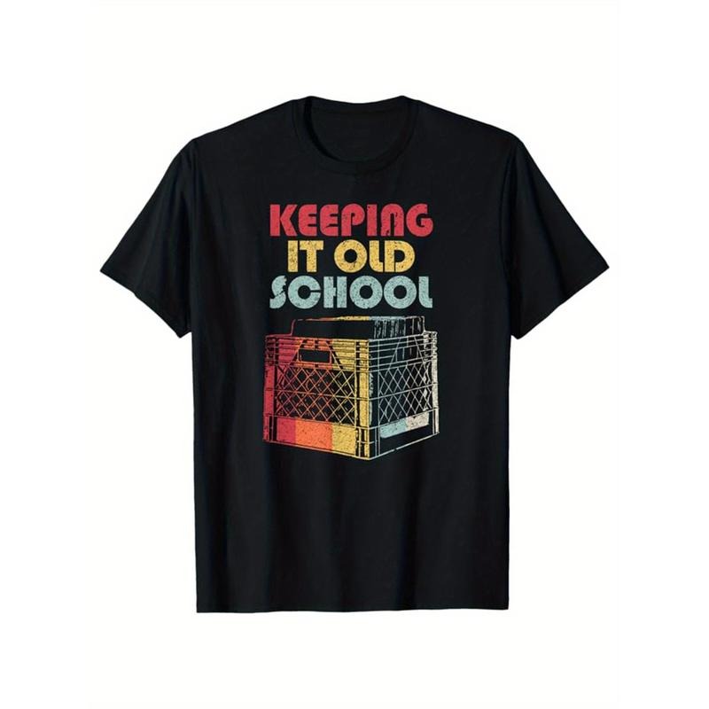 Record Player Print Men's Cotton T-shirt, Graphic Tee Men's Outdoor Clothes, Men's Back To School Clothing, Casual Short...