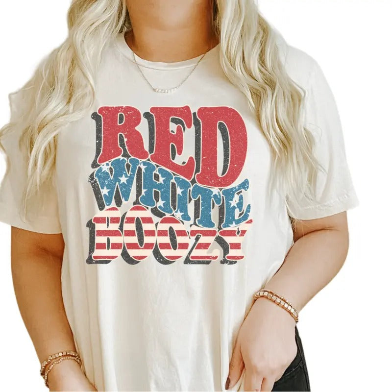 Red And Boozy Shirt, American Flag Shirt, 4th Of July Independence Day Tee, Patriotic America Shirt, Red Boozy Shirt,...