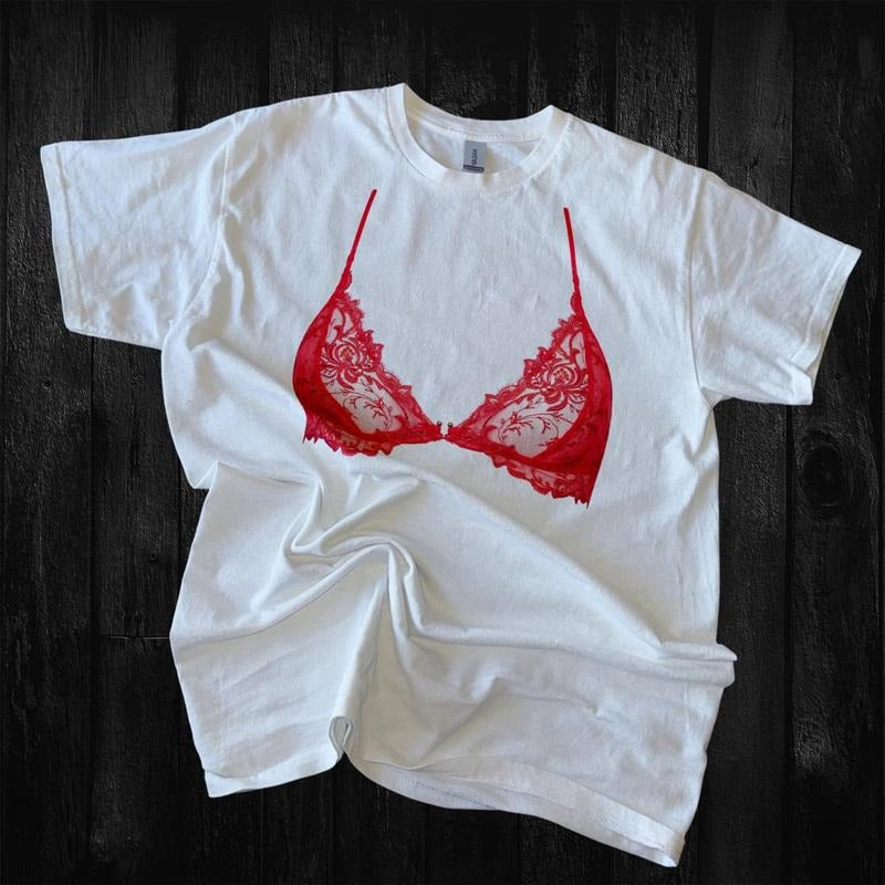Red Bralette Graphic Baby Tee, Sassy Lingerie Baby Tee, Edgy Lace Baby Tee, Funny Graphic Tee Shirt, Gift For Friends...