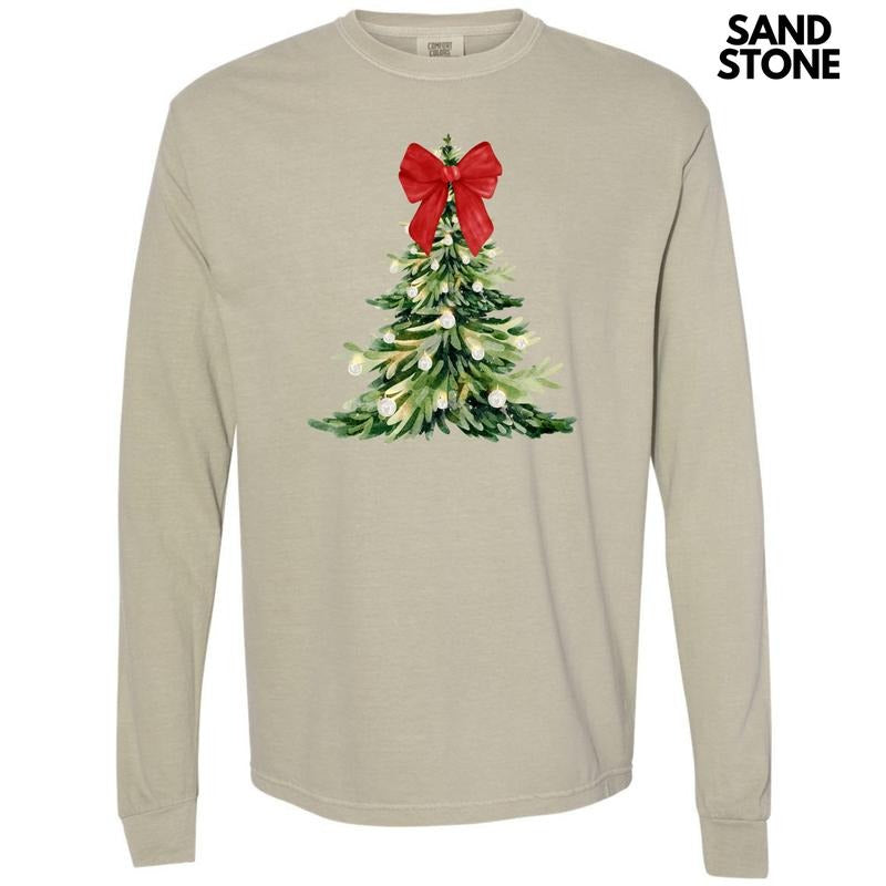 Red Elegant Christmas Tree Long Sleeve Comfort Colors T-Shirt 'NLB' - Hoodie, Sweatshirt | PrintMintTees.com