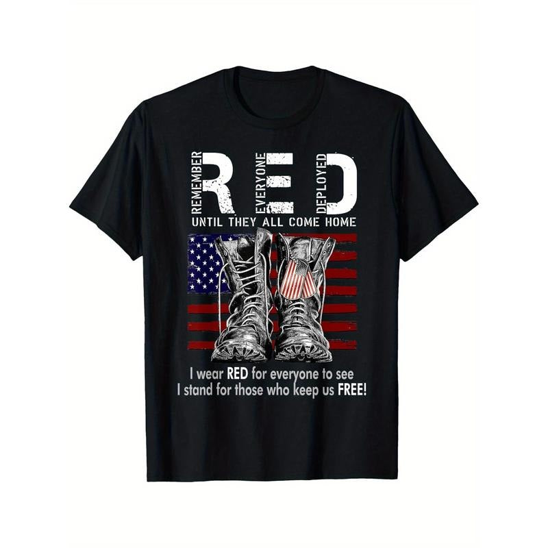 Red Friday Soldiers Memorial All Deployment T-Shirt Men'S Casual T-Shirt, Knitted Cotton Fabric, Summer Fit, Light Stretch
