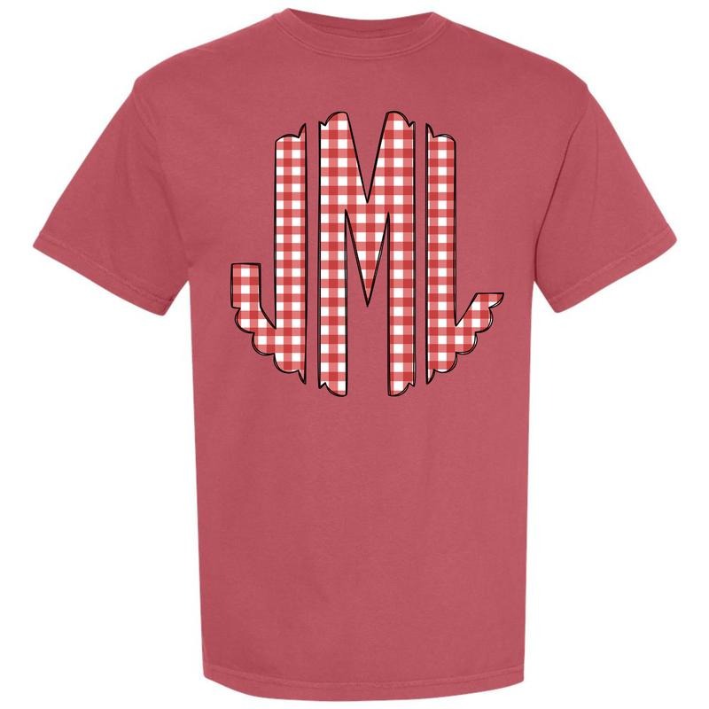 Red Gingham Monogram Comfort Colors T-Shirt 'NLB' Hoodie Sweatshirt | PrintMintTees.com