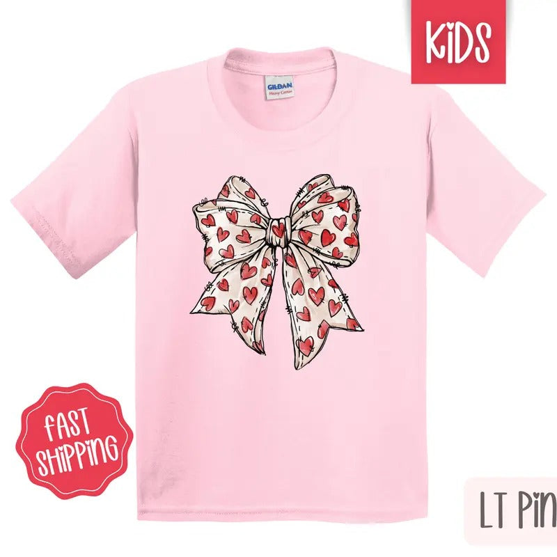 Red Heart Bow 2 Kids Shirt - Valentine's Day Children's Tshirt - Youth Tee Gildan Hoodie Sweatshirt | PrintMintTees.com