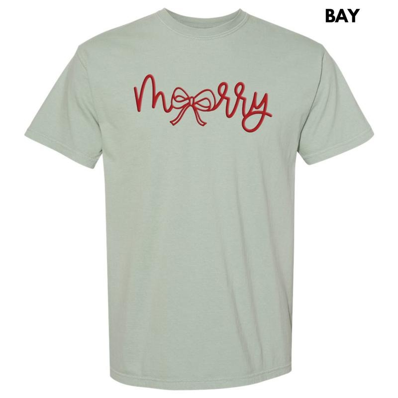 Red Merry Bow PUFF Comfort Colors T-Shirt Hoodie Sweatshirt | PrintMintTees.com