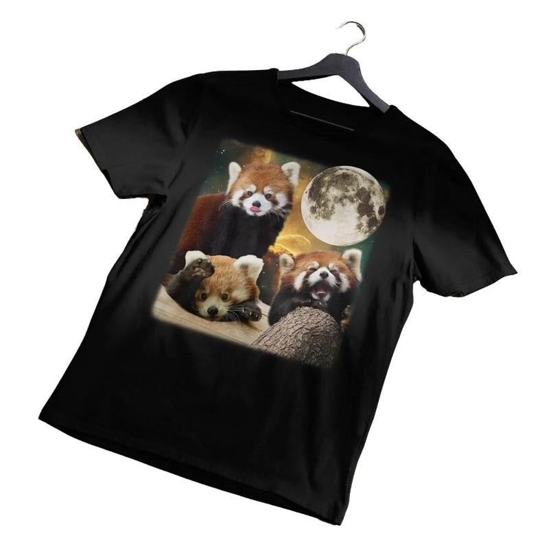Red Panda Unisex Tee Shirt, Three Wolf Moon Wildlife Lover Gift, Animal Graphic T-shirt, Nature Print Top, Men Women...