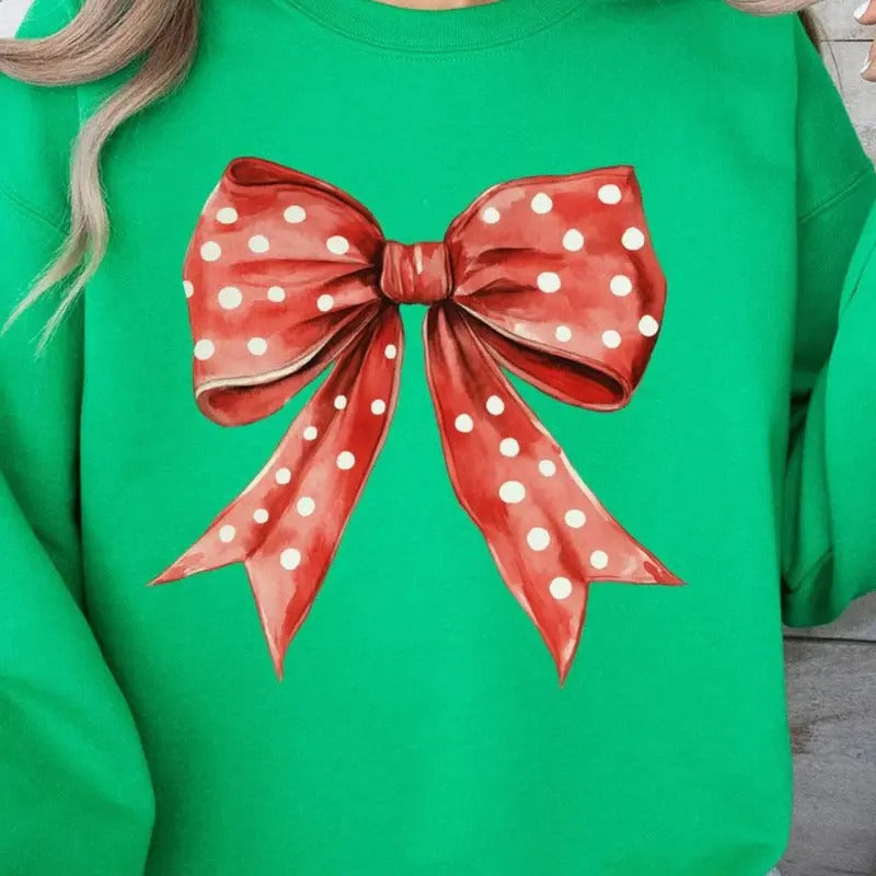 Red Raspberry Dot Bow Heavy-weight Crew Sweatshirt CHRISTMAS 2024 Shirt Hoodie | PrintMintTees.com