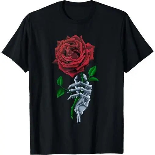 Red Rose Flower T-Shirt  Made in USA Men's Graphic T-Shirt with Skeleton Hand Hoodie Sweatshirt | PrintMintTees.com