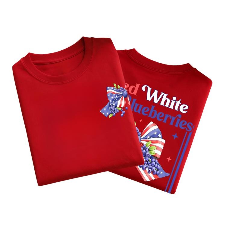 Red White & Blueberries Shirt, Patriotic Shirt, USA Flag Bow Graphic Tee, Gift for Men Women Hoodie Sweatshirt