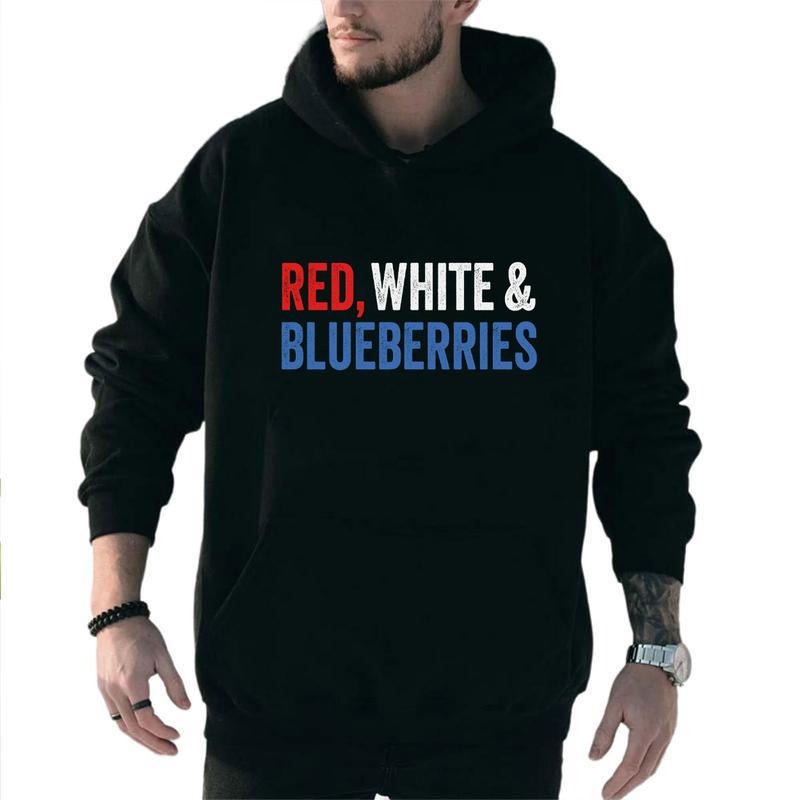Red White and Blueberries Patriot Graphic Hoodie Casual Fleece Fabric Hooded Sweatshirt Trendy Tops for Women for Men Shirt