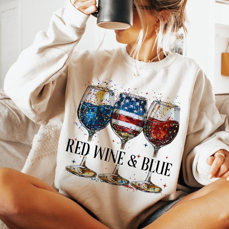 Red wine & blue Shirt, 4th Of July wine Shirt, 4th of july Shirt, America Shirt, Independence Day Shirt, Funny 4th of...