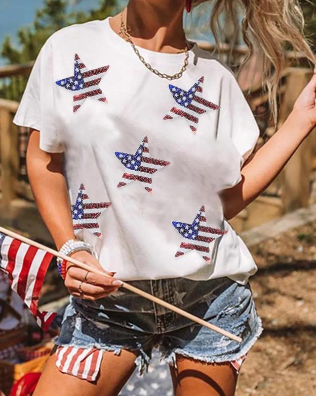 Red, White & Boom Sequined American Flag Star Graphic T Shirt Hoodie Sweatshirt | PrintMintTees.com