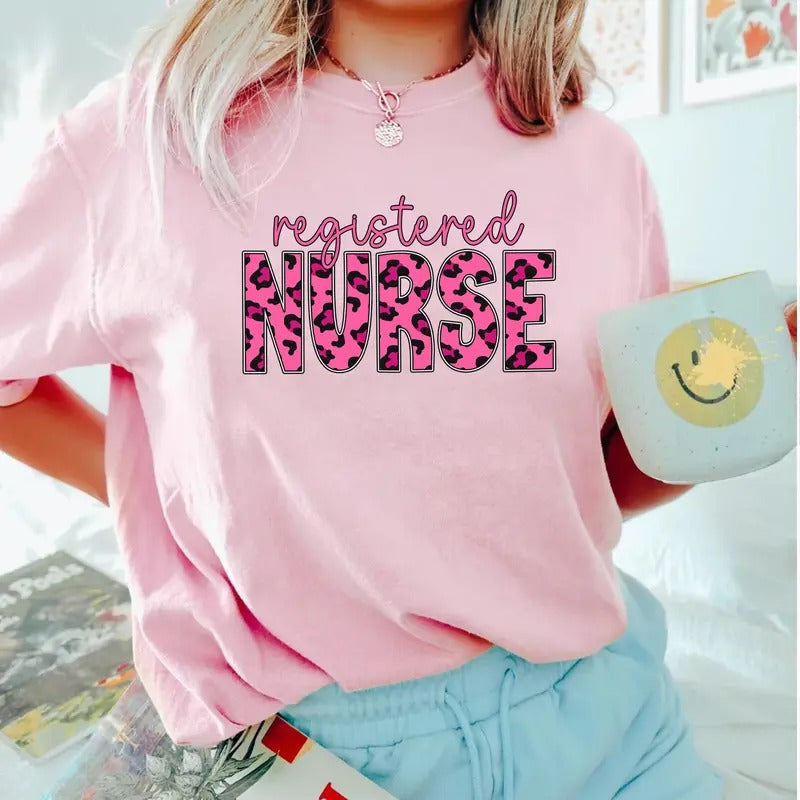 Registered Nurse Leopard T-shirt - Cute RN Shirt, Gift for Nurses, Valentine Nurse Tee Hoodie, Sweatshirt | PrintMintTees.com