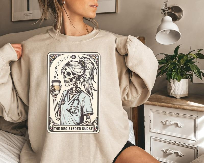 Registered Nurse Tarot Card Sweatshirt, Nurse RN Shirt, Skeleton Nurse Shirt Hoodie | PrintMintTees.com